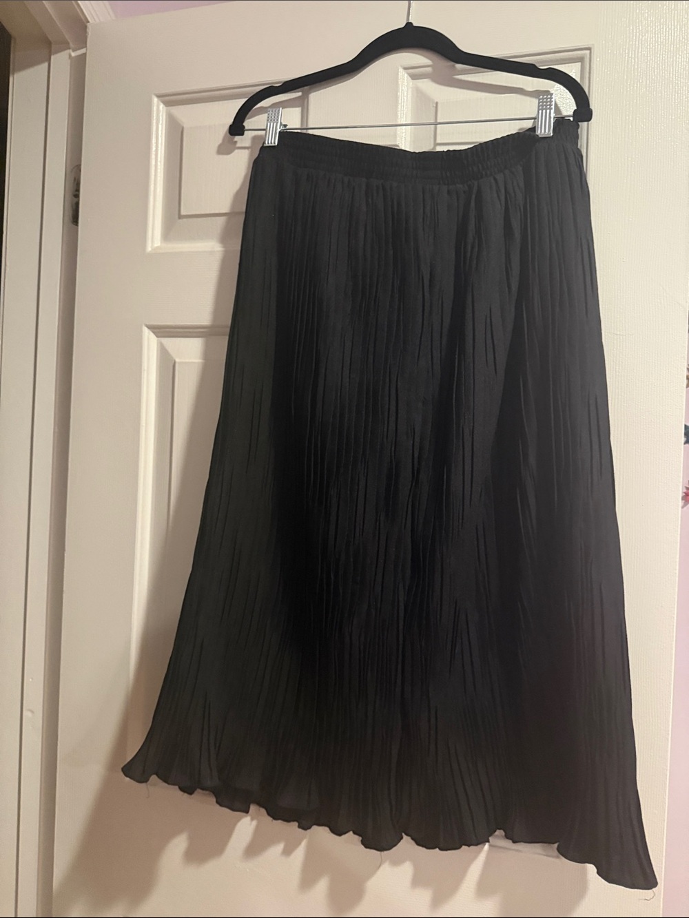 Black Pleated Midi Skirt — Women's Flowing A-Line - Picture 2 of 3